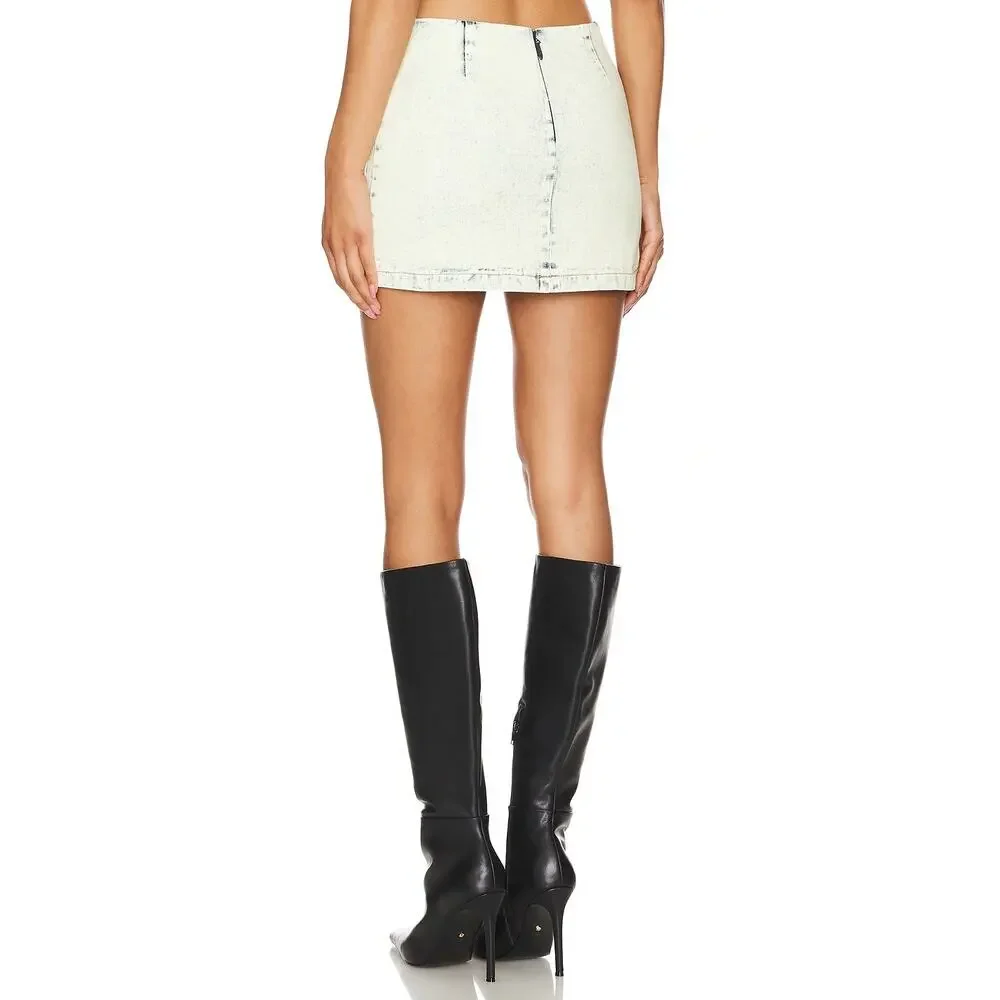 BY.DYLN Monica Jean Mini Skirt 90s Moto Edgy Streetwear Denim Acid Wash Size XS